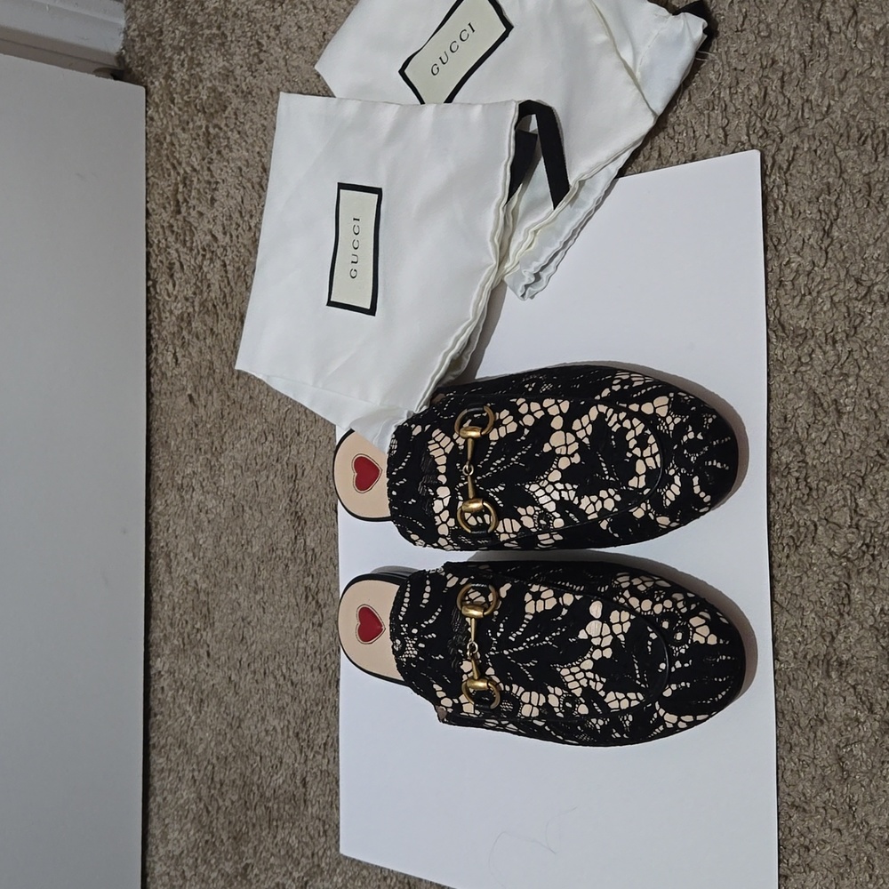 Gucci Princetown Slides Beige and Black lace size 37
